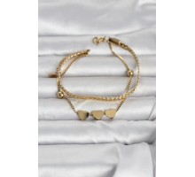316L Çelik Gold Renk Ezme Zincir ve Kalpli Kadın Bileklik - TJ-BB8390