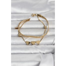 316L Çelik Gold Renk Ezme Zincir ve Kalpli Kadın Bileklik TJ-BB8390