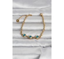 316L Çelik Gold Renk Nazarlı Kadın Bileklik - TJ-BB8392