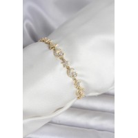 Pirinç Gold Renk Zirkon Taşlı Ay ve Yıldız Model Kadın Bileklik TJ-BB8395