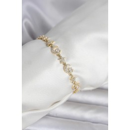Pirinç Gold Renk Zirkon Taşlı Ay ve Yıldız Model Kadın Bileklik TJ-BB8395