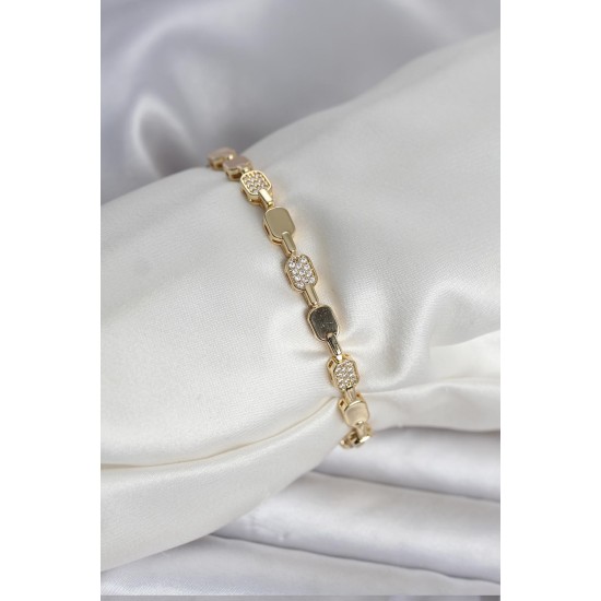 Pirinç Zirkon Taşlı Gold Renk Kadın Bileklik - TJ-BB8397