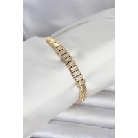 Pirinç Gold Renk Zirkon Taşlı Kadın Bileklik TJ-BB8400