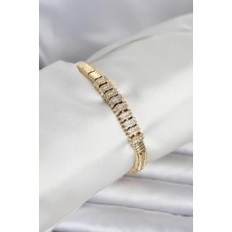 Pirinç Gold Renk Zirkon Taşlı Kadın Bileklik TJ-BB8400