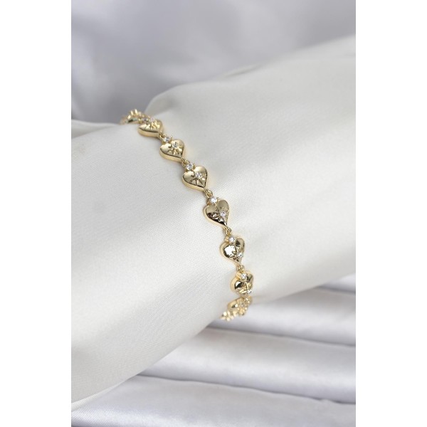 Pirinç Gold Renk Kalpli Kutup Yıldızı İşleme Kadın Bileklik - TJ-BB8402
