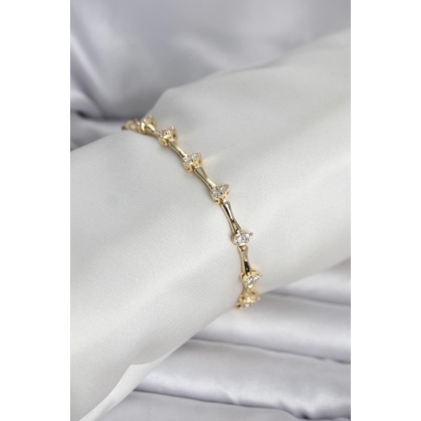 Pirinç Gold Renk Damla Model Zirkon Taşlı Kadın Bileklik - TJ-BB8406