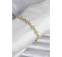 Pirinç Gold Renk Zirkon Taşlı Kalp Model Kadın Bileklik - TJ-BB8431
