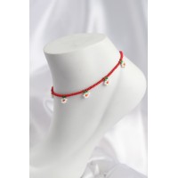 Kırmızı Renk Boncuklu Papatya Motifli Halhal TJ-HH1664
