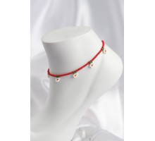 Kırmızı Renk Boncuklu Papatya Motifli Halhal - TJ-HH1664