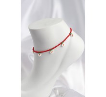 Kırmızı Renk Boncuklu Papatya Motifli Halhal - TJ-HH1664