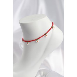Kırmızı Renk Boncuklu Papatya Motifli Halhal TJ-HH1664