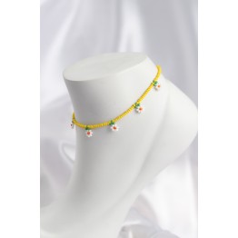 Sarı Renk Boncuklu Papatya Motifli Halhal TJ-HH1666