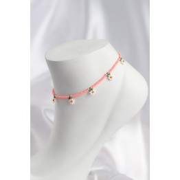 Pembe Renk Boncuklu Papatya Motifli Halhal TJ-HH1668
