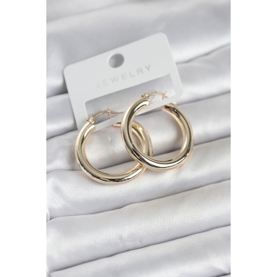 Gold Renk Pirinç Halka 30 mm Kadın Küpe - TJ-BKP11759