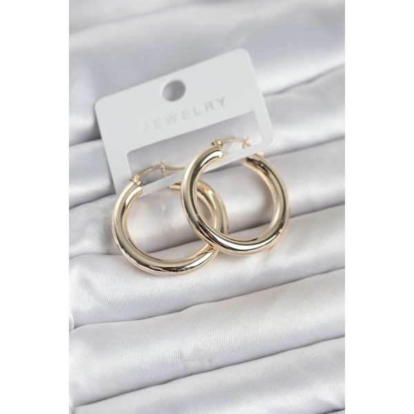 Gold Renk Pirinç Halka 30 mm Kadın Küpe - TJ-BKP11759