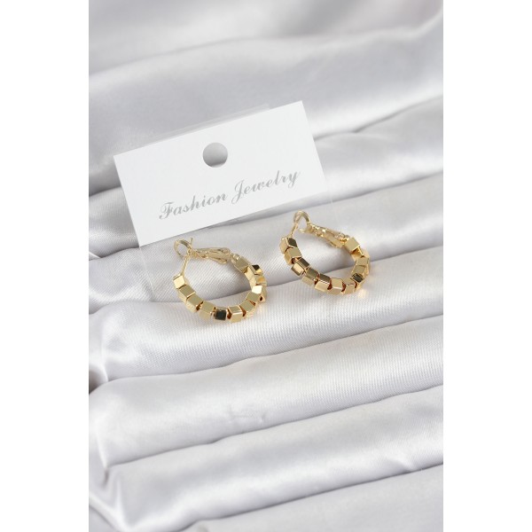 Gold Renk Kare Halka Model Kadın Küpe - TJ-BKP11773