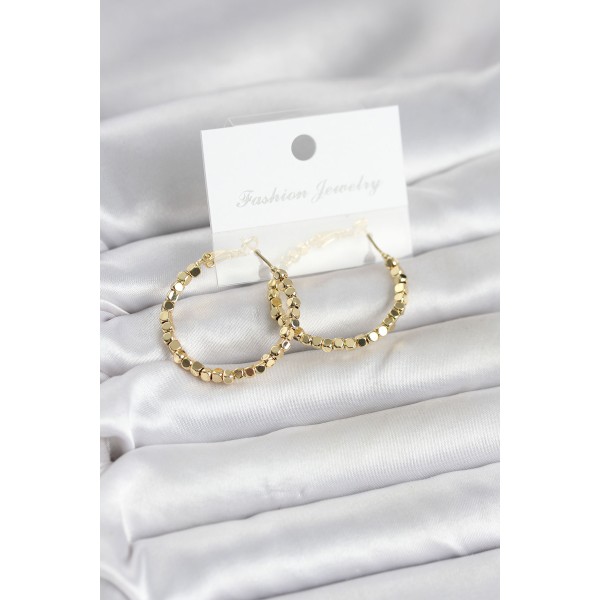 Pirinç Gold Renk Minimal Kare Halka Kadın Küpe - TJ-BKP11775