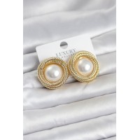 Pirinç Gold Renk Sarmal Model İncili Kadın Küpe TJ-BKP11778