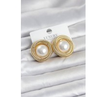 Pirinç Gold Renk Sarmal Model İncili Kadın Küpe - TJ-BKP11778