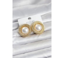 Pirinç Gold Renk Sarmal Model İncili Kadın Küpe - TJ-BKP11778