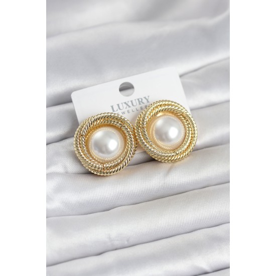Pirinç Gold Renk Sarmal Model İncili Kadın Küpe - TJ-BKP11778