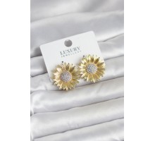 Papatya Model Zirkon Taşlı Pirinç Gold Renk Kadın Küpe - TJ-BKP11779