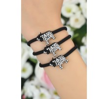 Siyah  Zirkon Taşlı Fil Aksesuarlı Metal Bayan Bileklik - TJ-BB1633