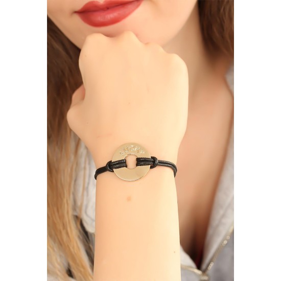 LUCKY (Şanslı) Siyah Deri İpli Unisex Mood Bileklik - TJ-BB1982