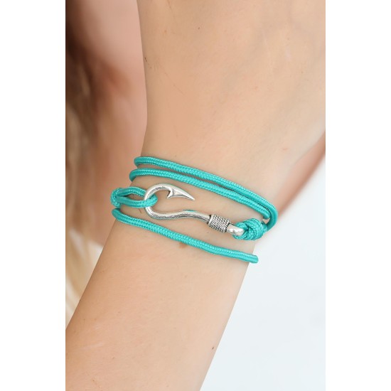Turkuaz Renk Gümüş Metal Kancalı Bayan Çoklu Bileklik - TJ-BB2370-KS