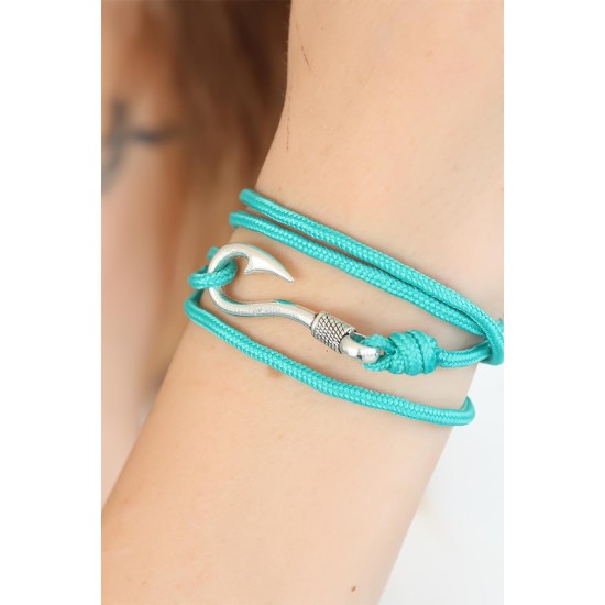 Turkuaz Renk Gümüş Metal Kancalı Bayan Çoklu Bileklik - TJ-BB2370-KS