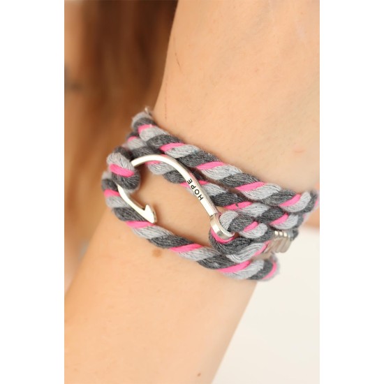Karışık Desenli Pembe Gri Gümüş Metal Kancalı Bayan Çoklu Bileklik - TJ-BB2378-KS
