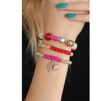 Kırmızı Pembe Boncuklu Bayan Bileklik - TJ-BB2649-KS