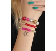 Kırmızı Pembe Boncuklu Bayan Bileklik - TJ-BB2649-KS