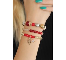 Bordo Kırmızı Boncuklu Bayan Bileklik - TJ-BB2650-KS