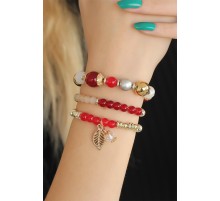 Bordo Kırmızı Boncuklu Bayan Bileklik - TJ-BB2650-KS