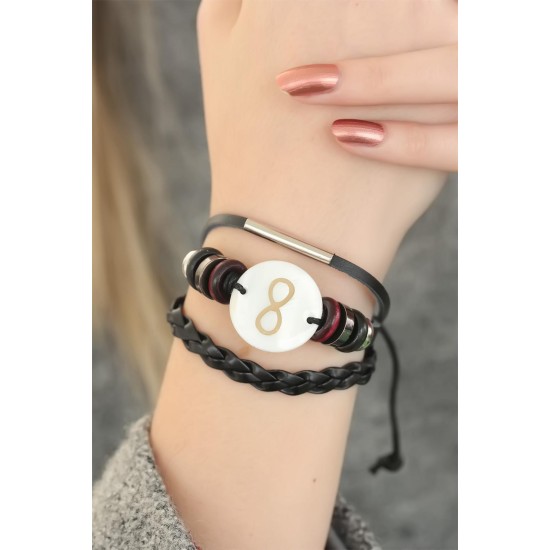 Siyah Renkli Sonsuzluk Tasarım Çoklu Deri Bayan Bileklik - TJ-BB2828