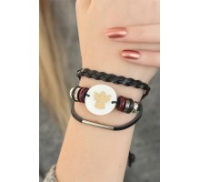 Siyah Renk Melekli Tasarım Çoklu Deri Bayan Bileklik - TJ-BB2829