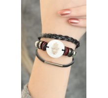 Siyah Renk Fatma Ana Eli Tasarım Çoklu Deri Bayan Bileklik - TJ-BB2705-KS