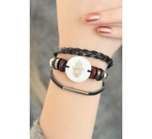 Siyah Renk Fatma Ana Eli Tasarım Çoklu Deri Bayan Bileklik - TJ-BB2705-KS