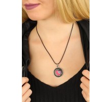 Çilek Figürlü Siyah Deri İpli Bayan Kolye - TJ-BKO4490-KS