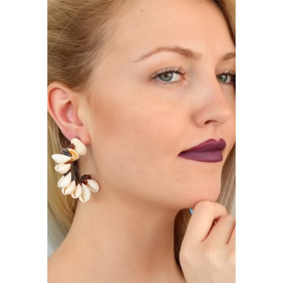 Midye Kabuk Tasarım Bayan Küpe - TJ-BKP4803-KS