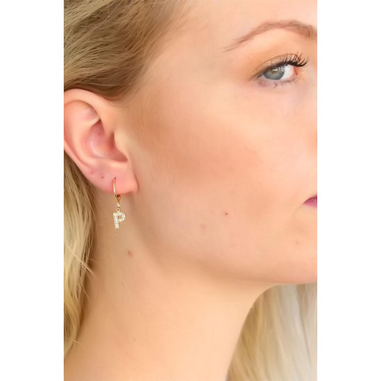 P Harf Bayan Küpe - TJ-BKP4855-KS