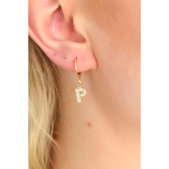 P Harf Bayan Küpe - TJ-BKP4855-KS