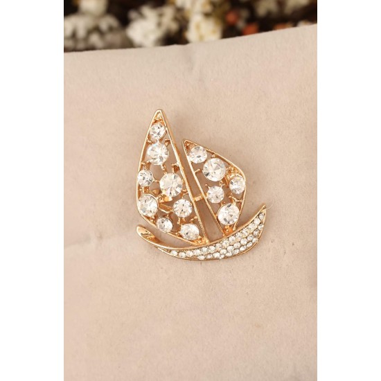 Zirkon Taşlı Yelken Figürlü Broş - TJ-BRS256