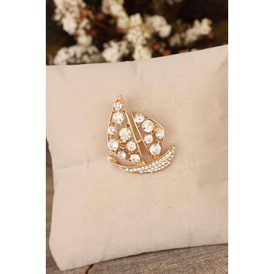 Zirkon Taşlı Yelken Figürlü Broş - TJ-BRS256