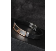 Rose Renk Orak Figürlü Metal Aksesuarlı Siyah Renk Deri Erkek Bileklik - TJ-EB1402