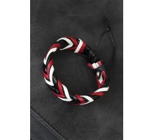 Bordo Beyaz Siyah Örgü Deri Erkek Bileklik - TJ-EB1846