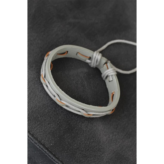 Gri Renk Örgü Deri Erkek Bileklik - TJ-EB1849