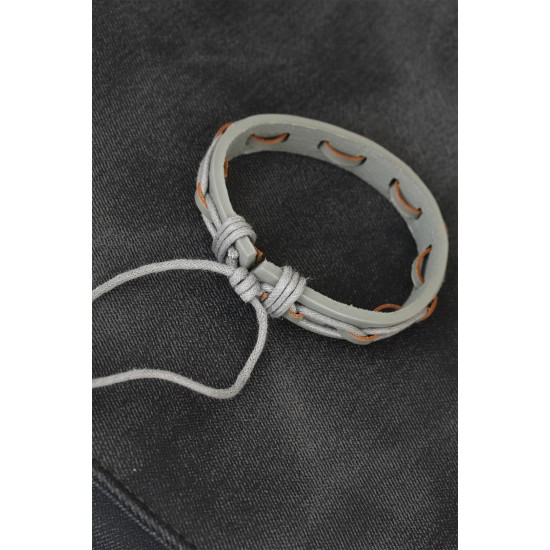 Gri Renk Örgü Deri Erkek Bileklik - TJ-EB1849