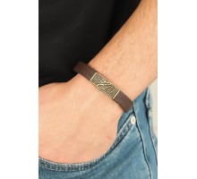 Eskitme Metal Zebra Aksesuarlı Kahverengi Deri Erkek Bileklik - TJ-EB2068-KS